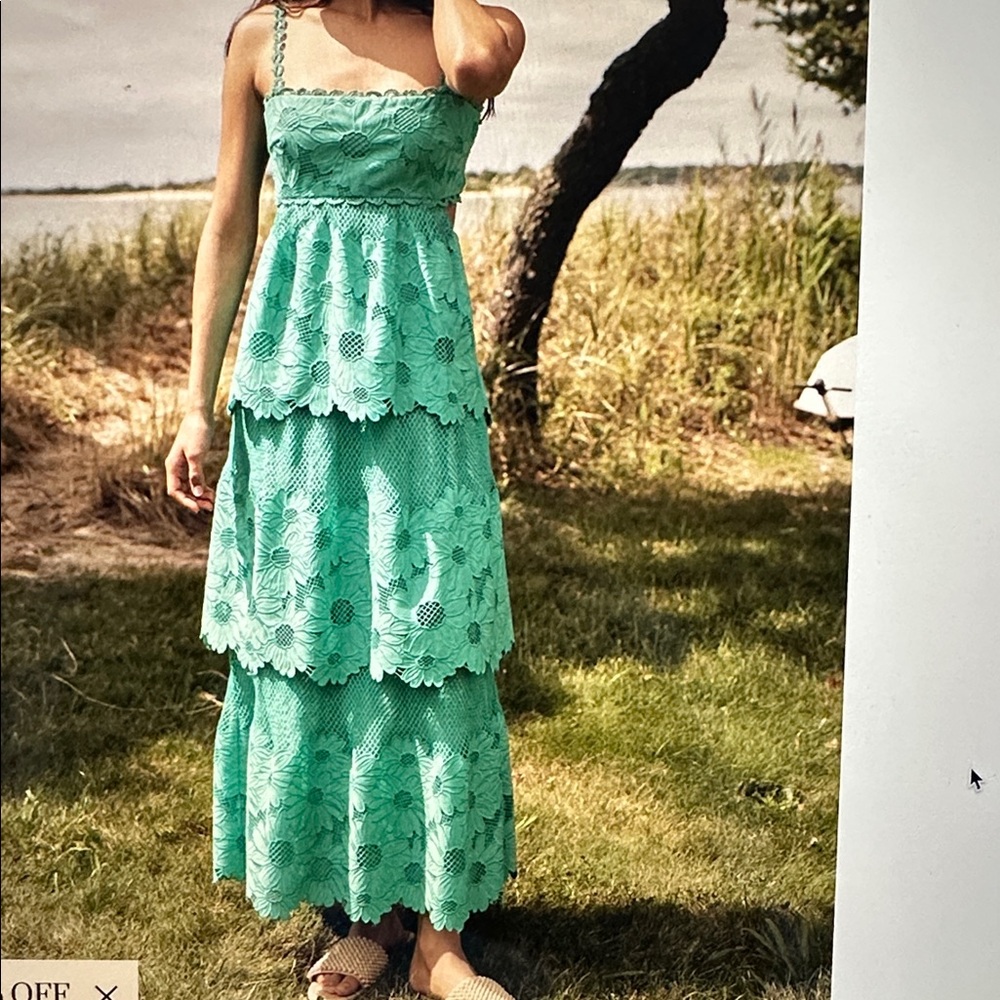 SAYLOR Elloise mesh eyelet Teal Tiered Maxi Dress SZ.M NWT